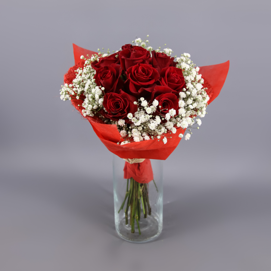 Ramo de 9 Rosas Rojas en Forma de Corazón – Floristería la Fulla